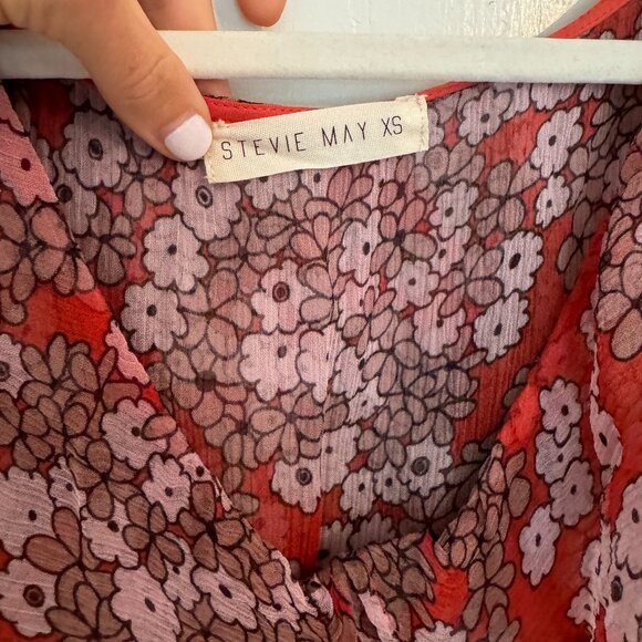 Stevie May Red Floral Long Sleeve Ruffle Dress - Size XS - Picture 3 of 10